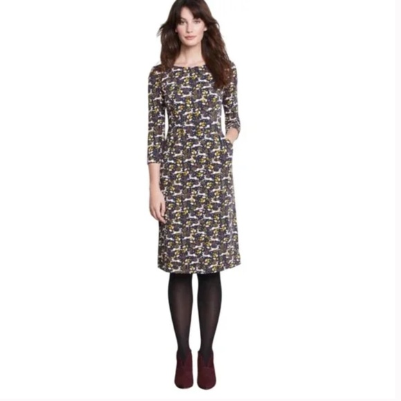 Boden Dresses & Skirts - Boden Penny Jersey Boat Neck 3/4 Sleeve Rabbit Print Dress